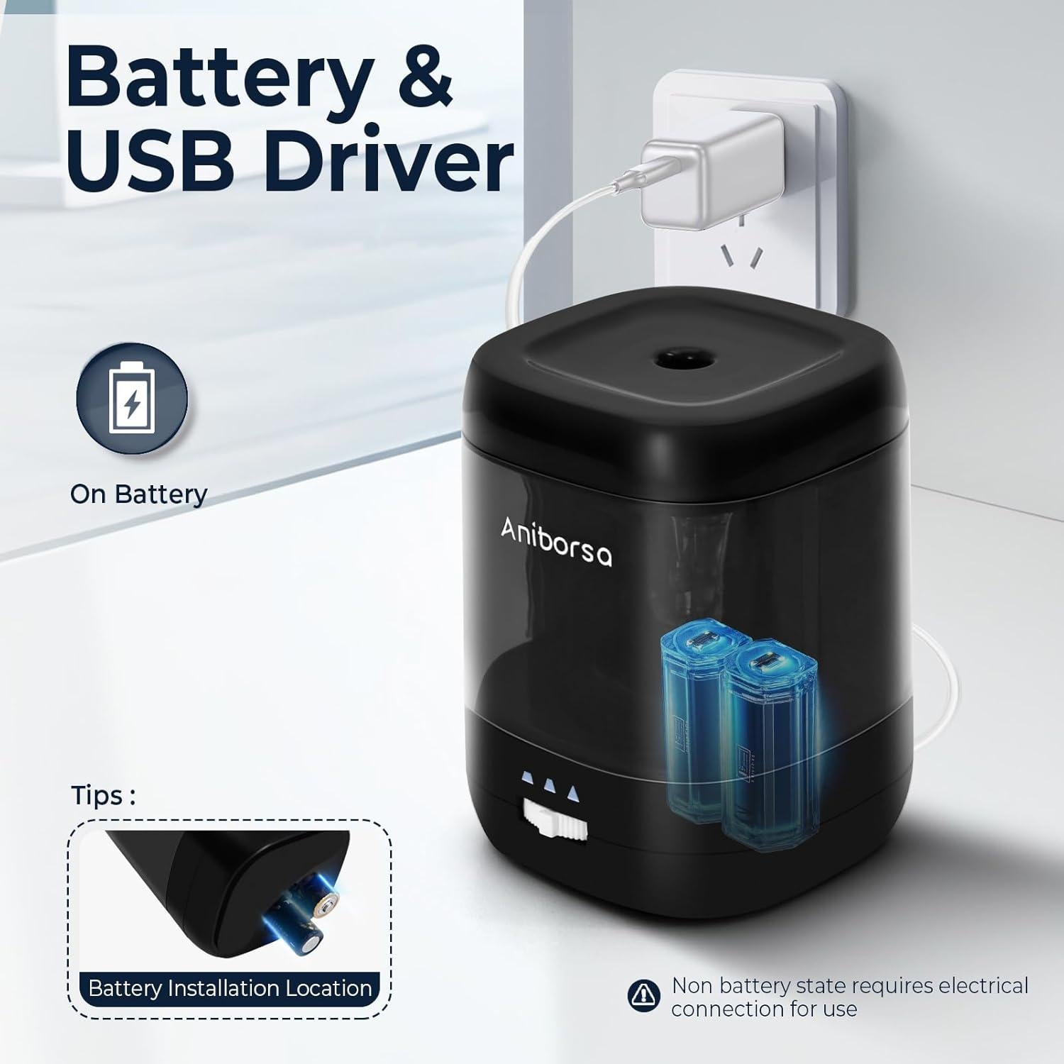 Sacapuntas Eléctrico Aniborsa 1705 USB y Batería Ajustable