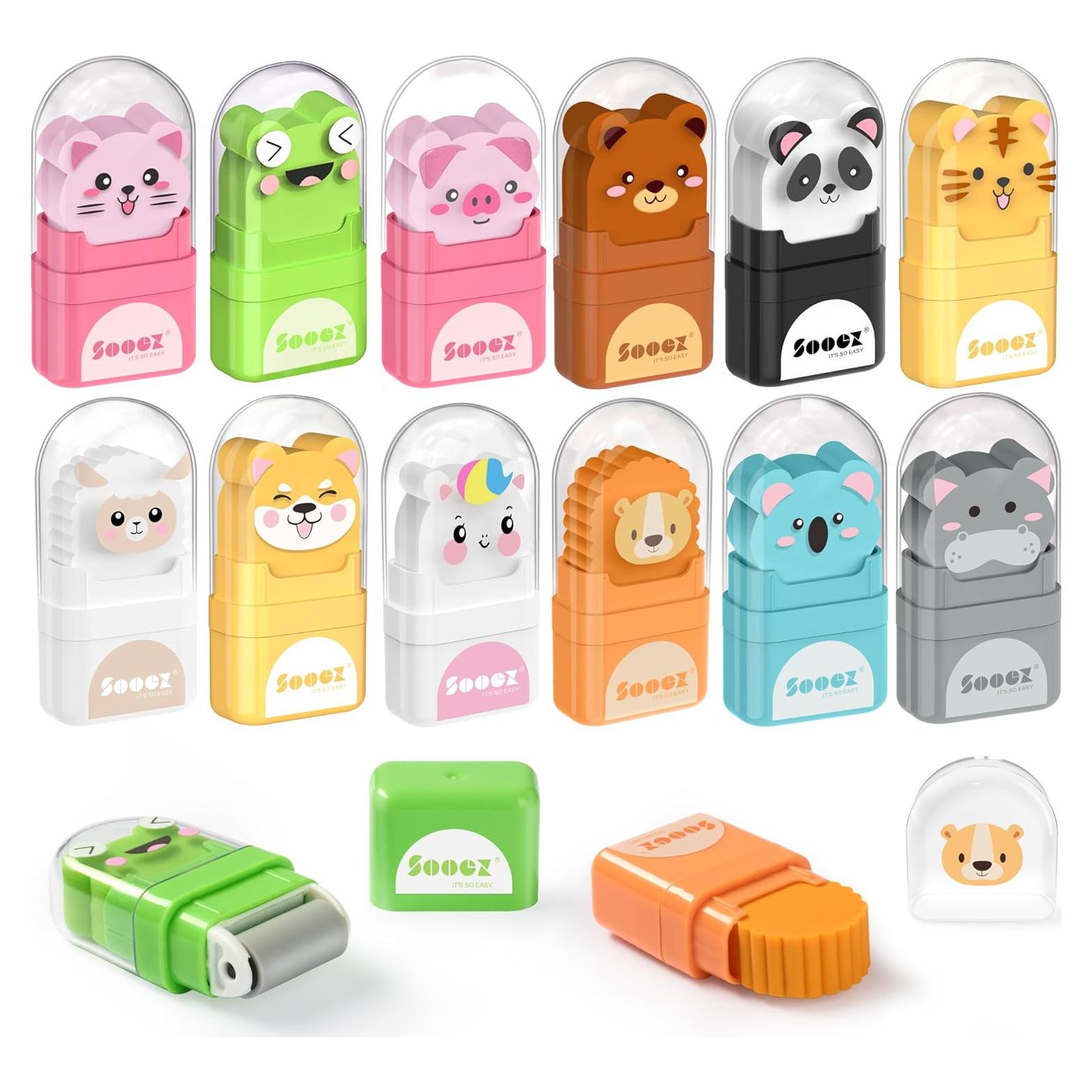 Gomas de Borrar Sooez Paquete de 12 con Rodillo Animal