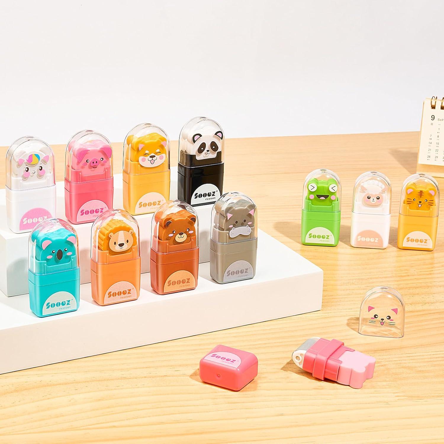 Gomas de Borrar Sooez Paquete de 12 con Rodillo Animal