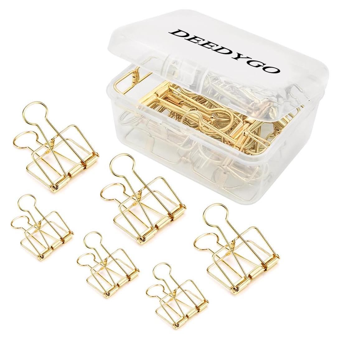 20 Clips de Papel Dorados DEEDYGO de Acero Inoxidable