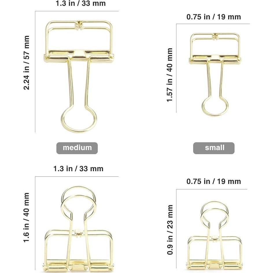 20 Clips de Papel Dorados DEEDYGO de Acero Inoxidable