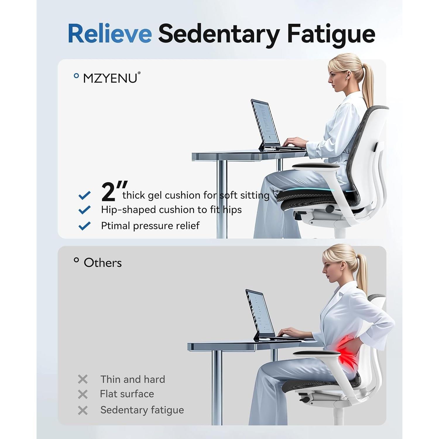 Cojín de Gel MZYENU para Silla y Coche, Alivio de Espalda