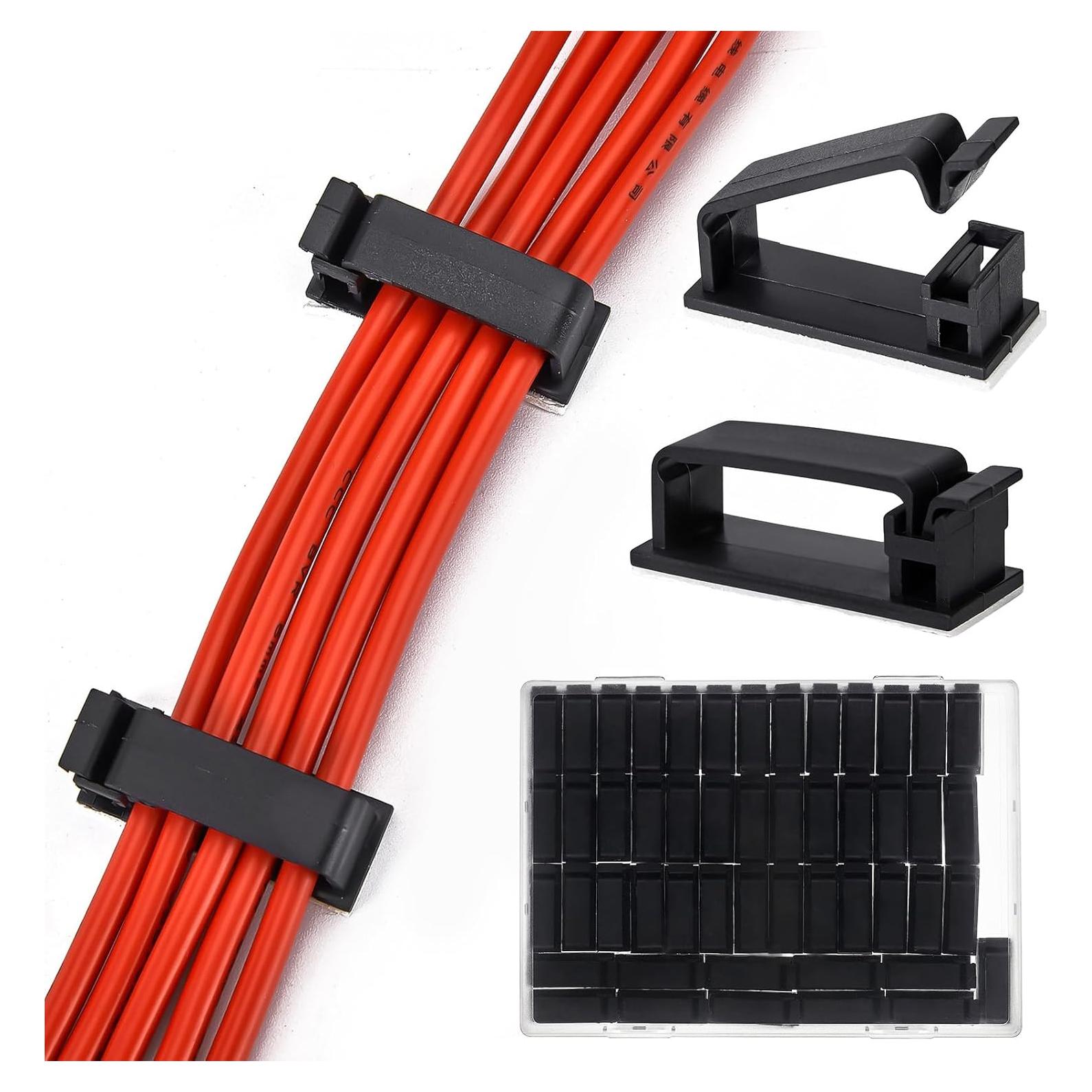 50 Clips Autoadhesivos para Gestión de Cables MOOCY Negro