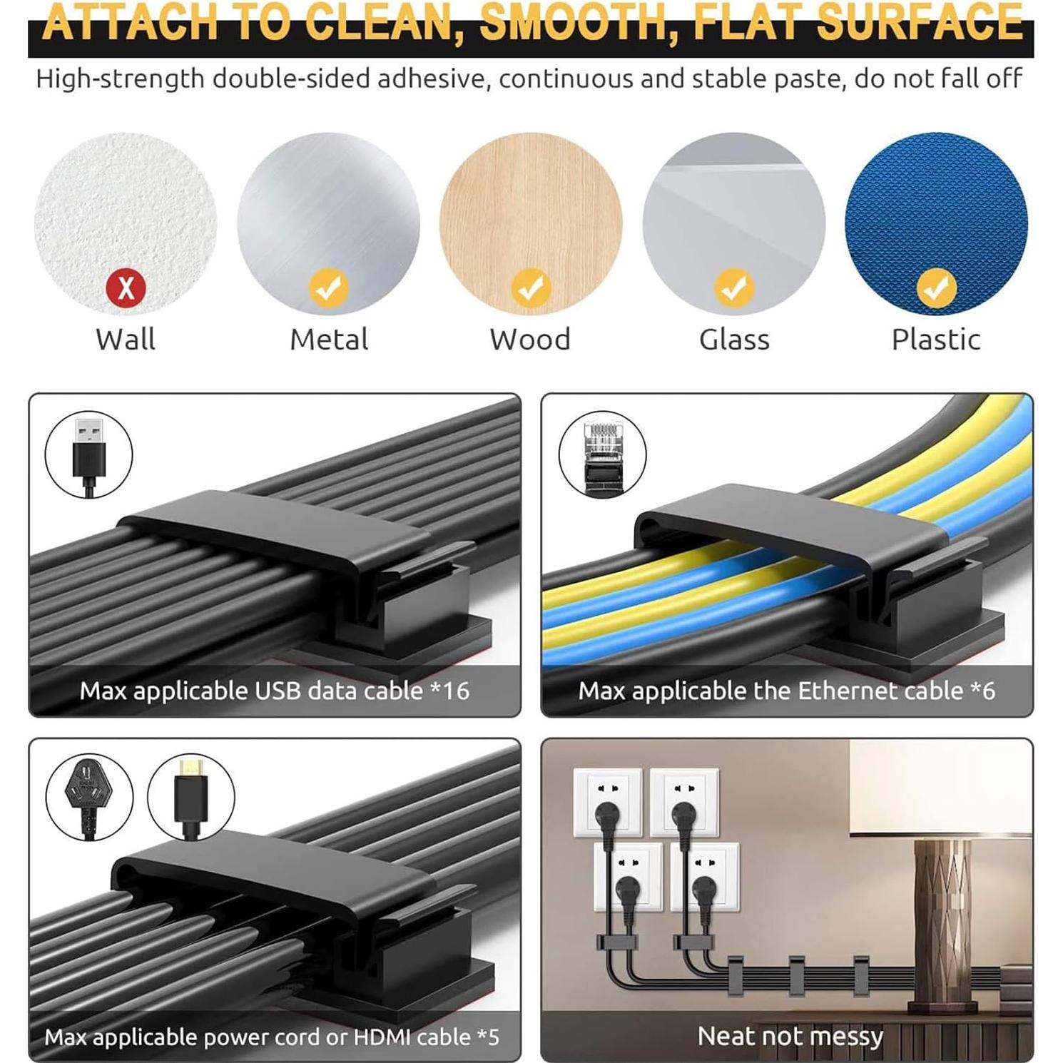 50 Clips Autoadhesivos para Gestión de Cables MOOCY Negro