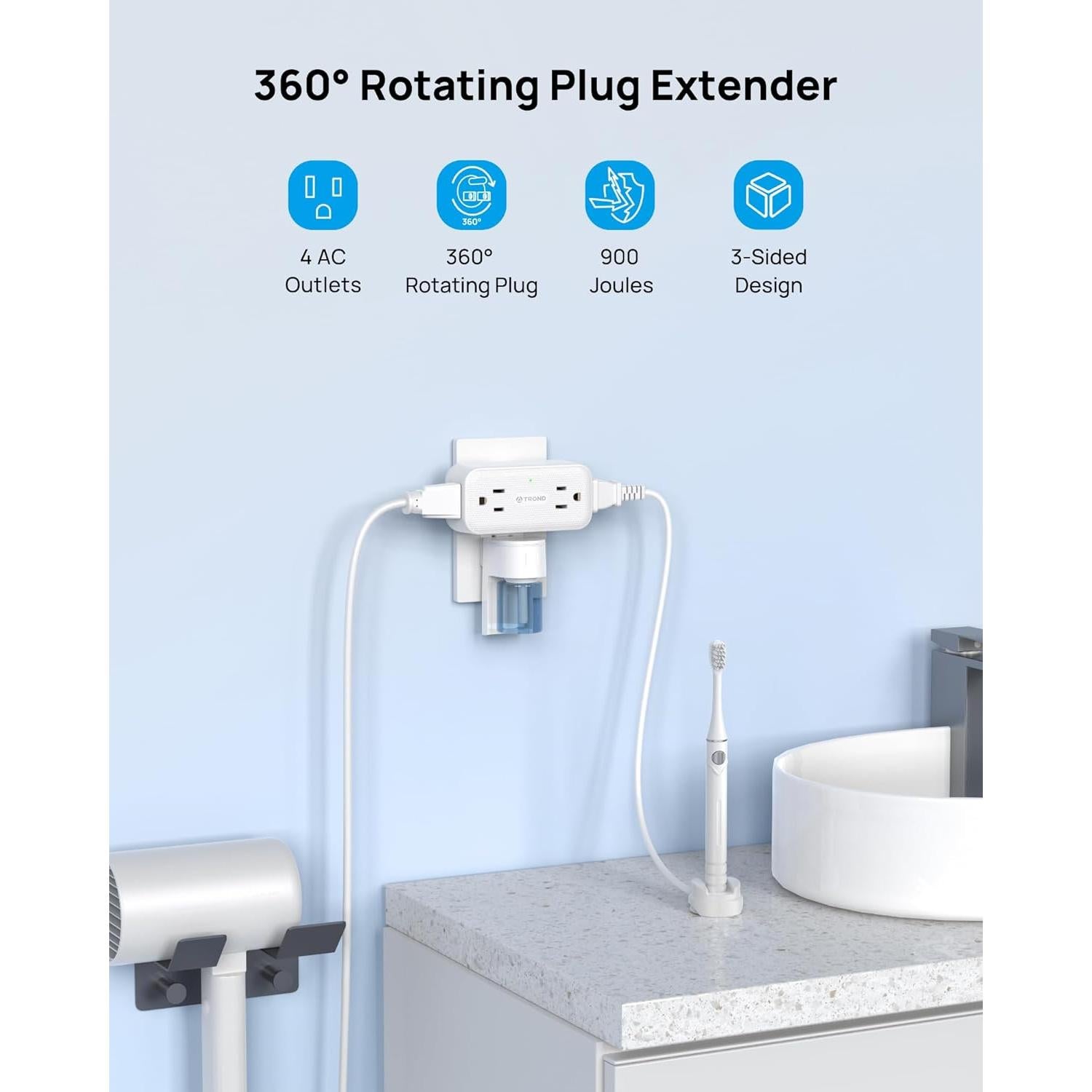 Extensor de Enchufe Rotatorio TROND 4 AC 900J Blanco