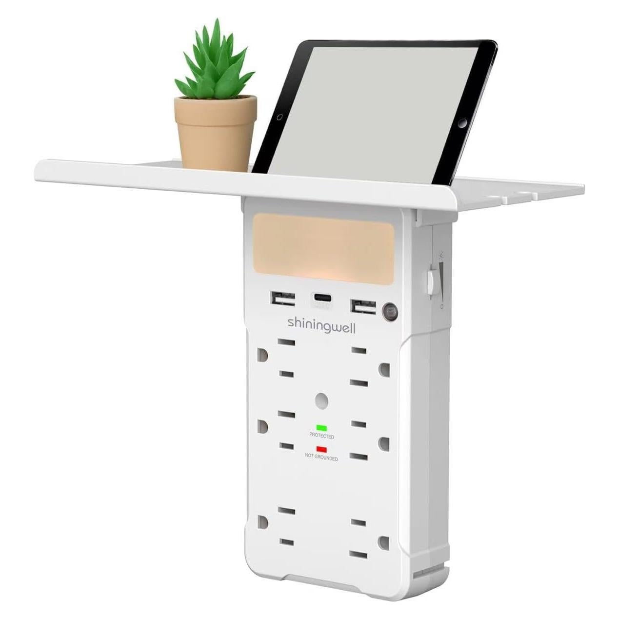 Extensor de Enchufe con Estante y Luz Nocturna Shiningwell