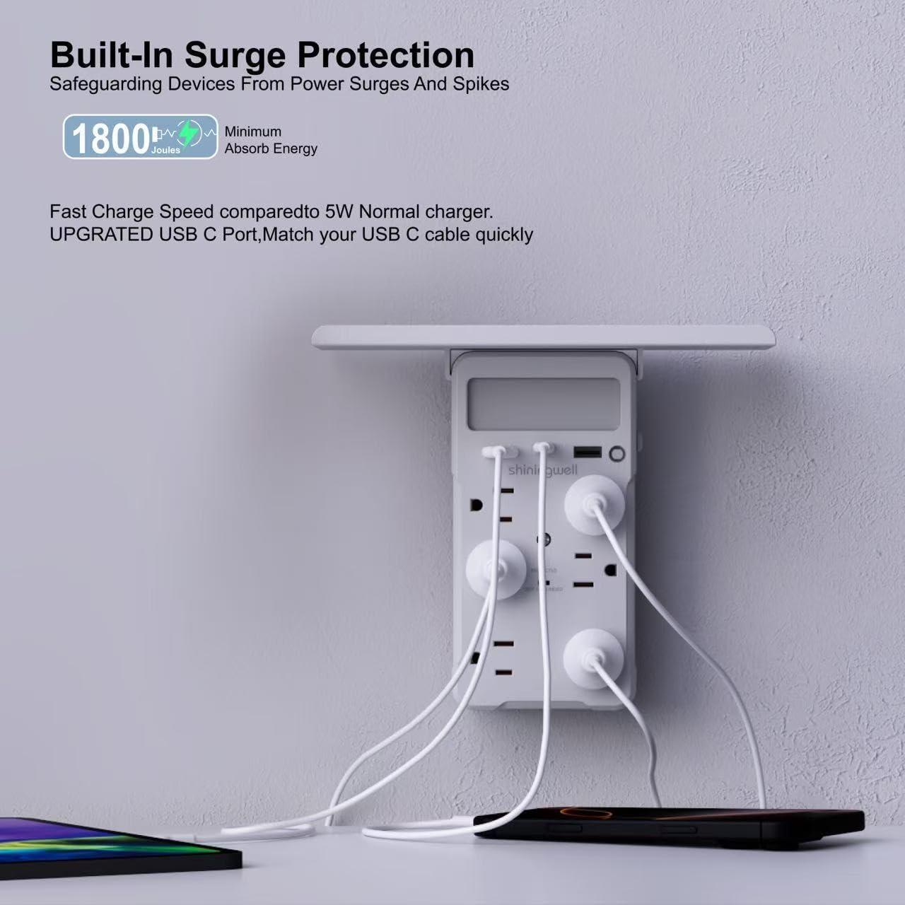 Extensor de Enchufe con Estante y Luz Nocturna Shiningwell