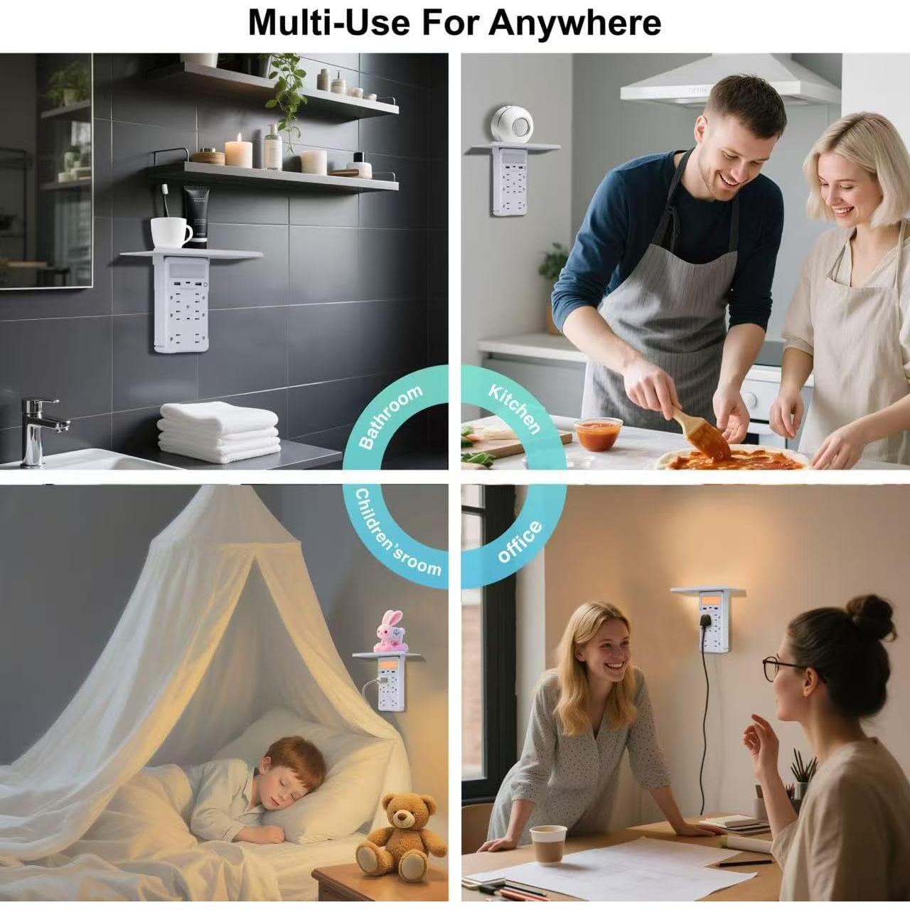 Extensor de Enchufe con Estante y Luz Nocturna Shiningwell