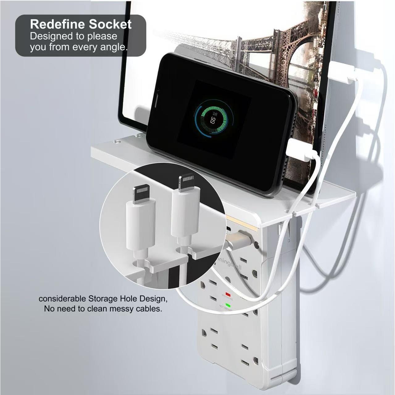 Extensor de Enchufe con Estante y Luz Nocturna Shiningwell