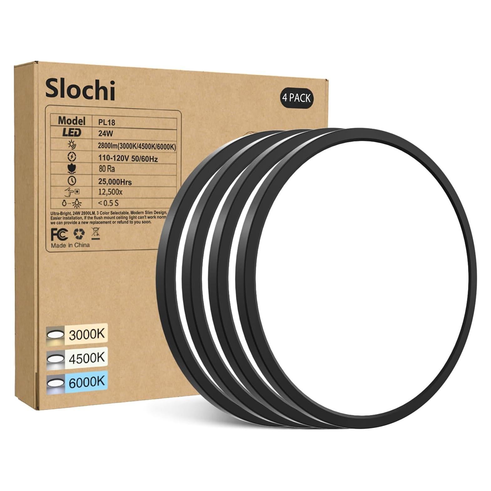 4 Lámparas de Techo LED Empotradas Slochi 24W 5000K Negra