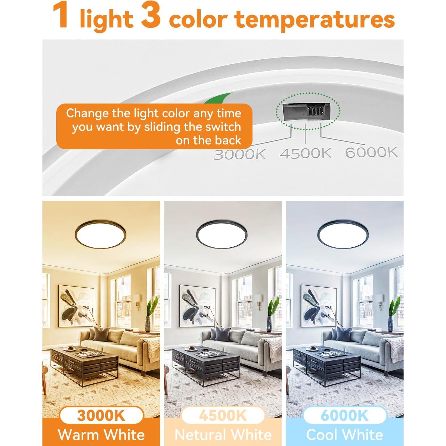 4 Lámparas de Techo LED Empotradas Slochi 24W 5000K Negra