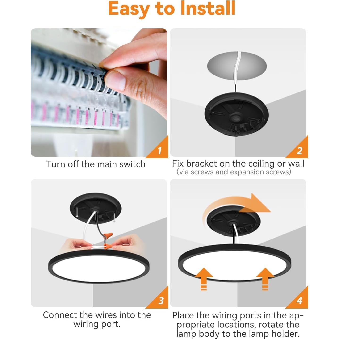 4 Lámparas de Techo LED Empotradas Slochi 24W 5000K Negra