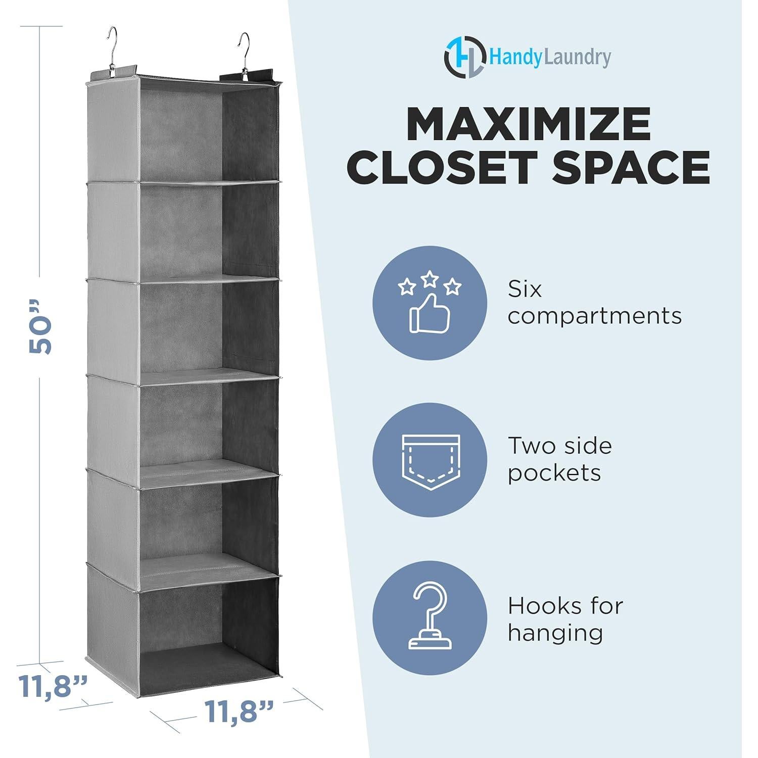 Organizador de Closet Colgante Handy Laundry 6 Estantes Gris