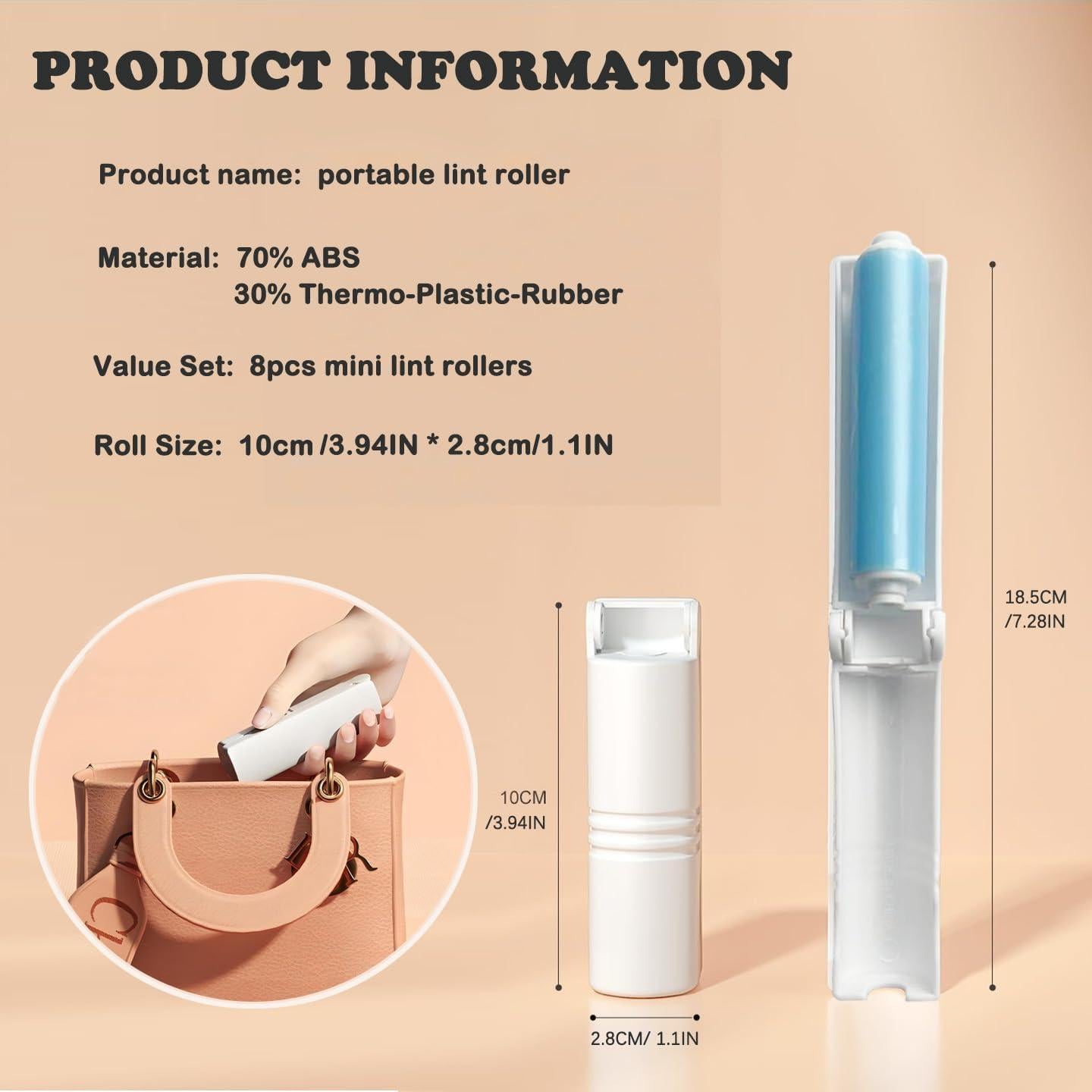 Mini Rodillo Quitapelusas Reutilizable AEHKLCP - 8 Piezas Azul