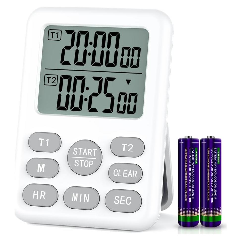 Temporizador de Cocina Digital Doble Laxmara - 2 Canales, Alarma Ajustable