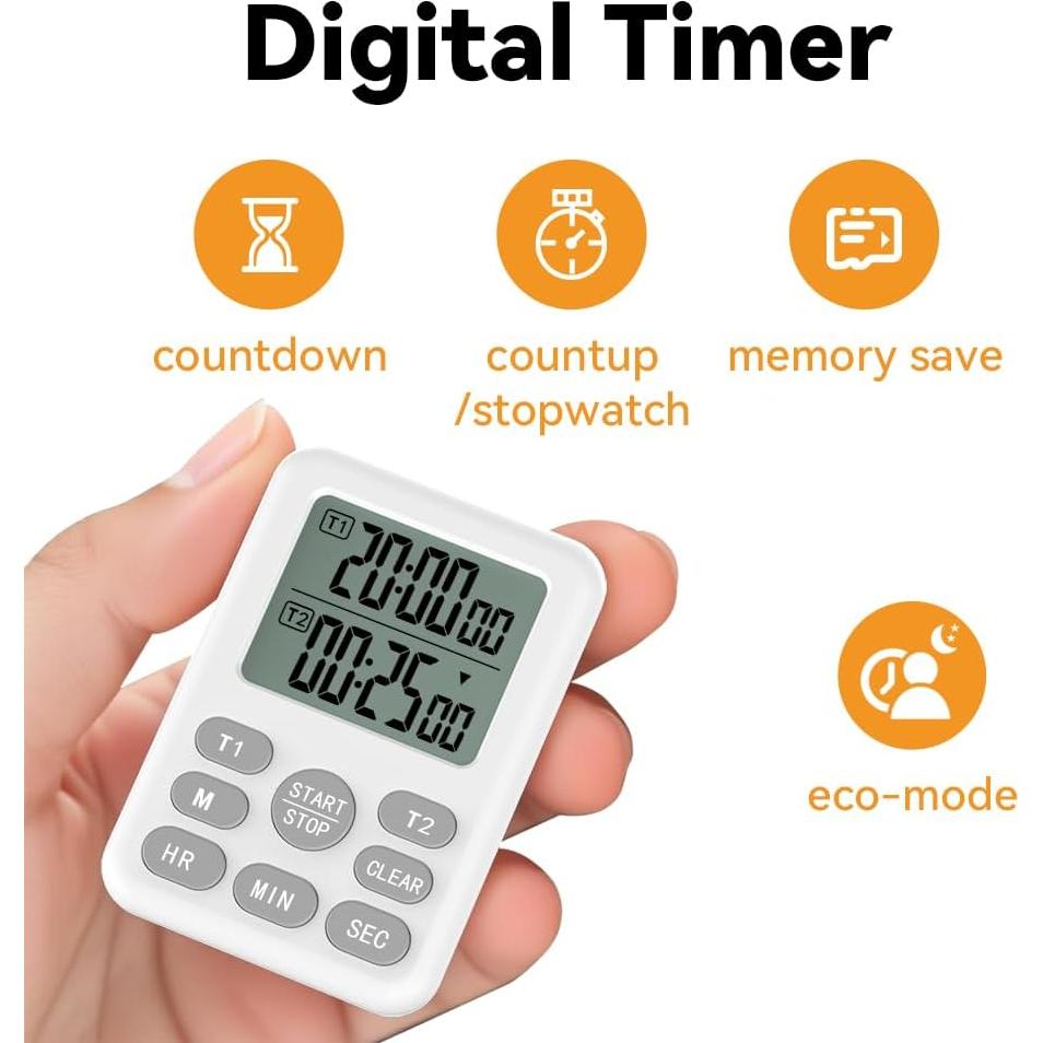 Temporizador de Cocina Digital Doble Laxmara - 2 Canales, Alarma Ajustable