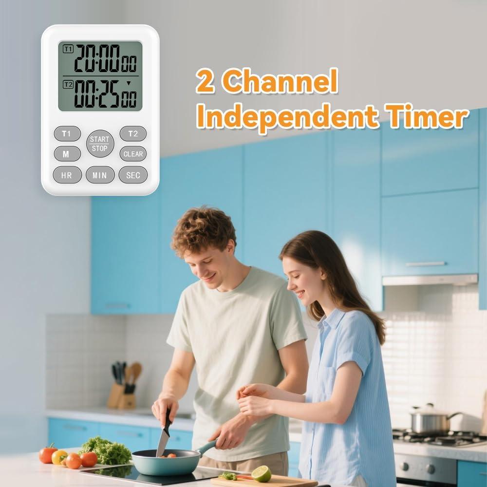 Temporizador de Cocina Digital Doble Laxmara - 2 Canales, Alarma Ajustable