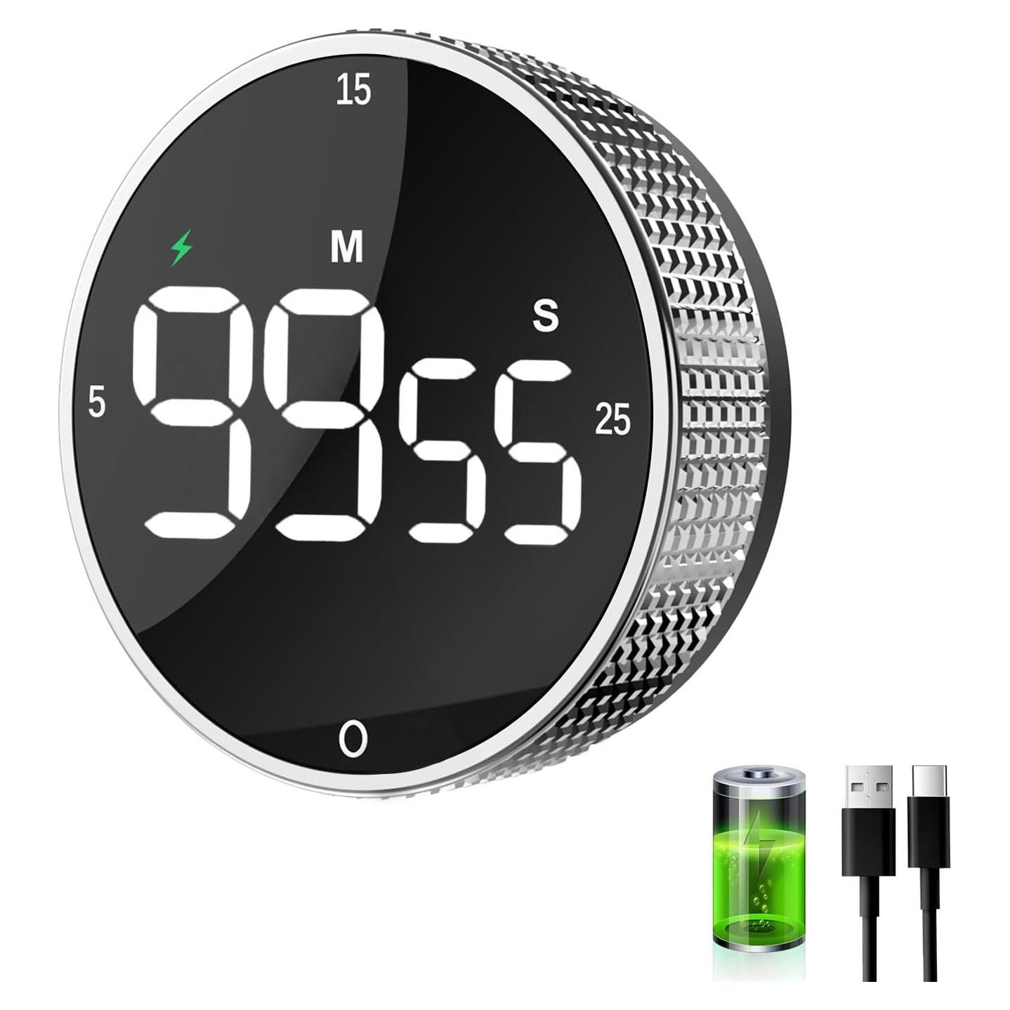 Temporizador de Cocina Magnético TLTWHS Recargable LED Plata