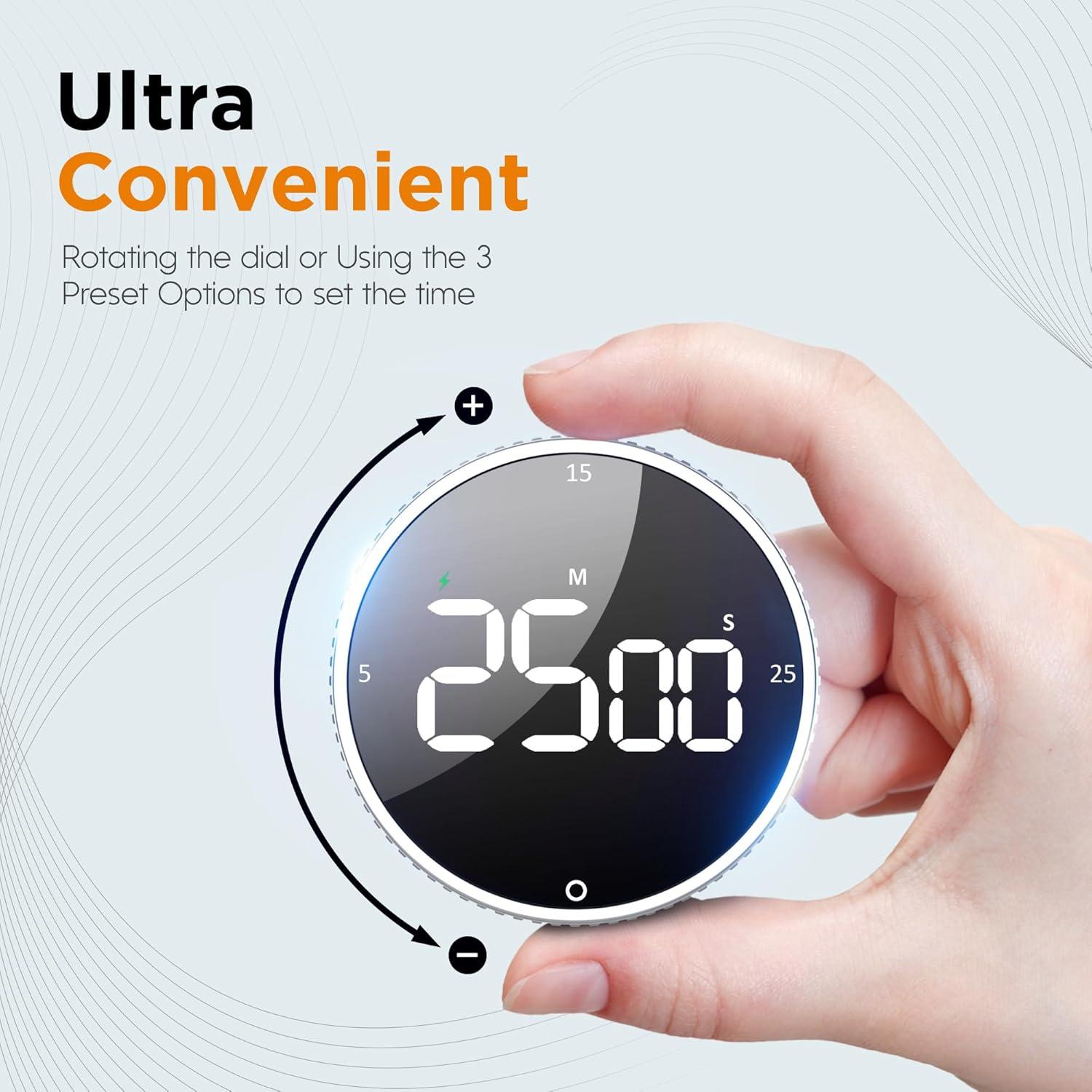 Temporizador de Cocina Magnético TLTWHS Recargable LED Plata