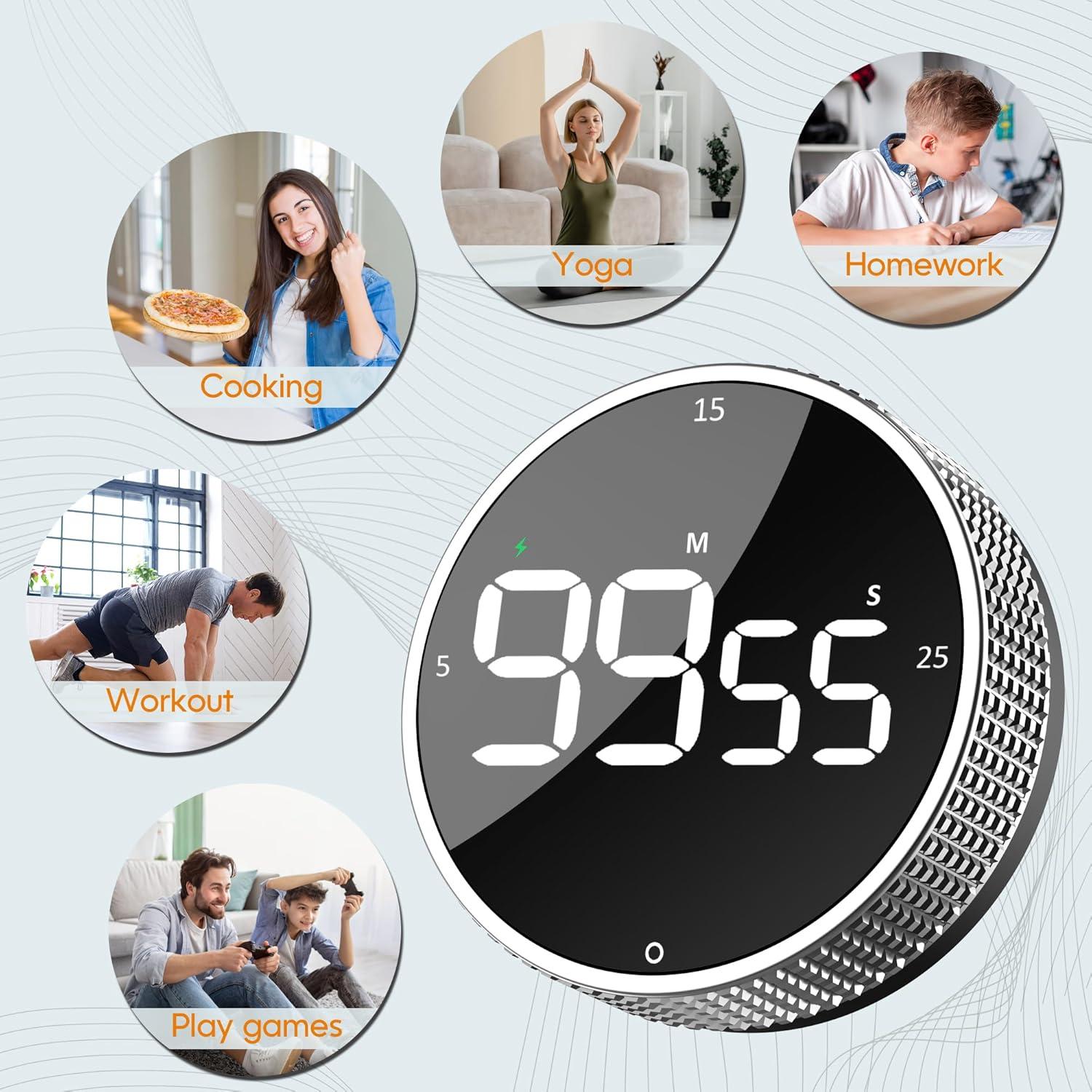 Temporizador de Cocina Magnético TLTWHS Recargable LED Plata