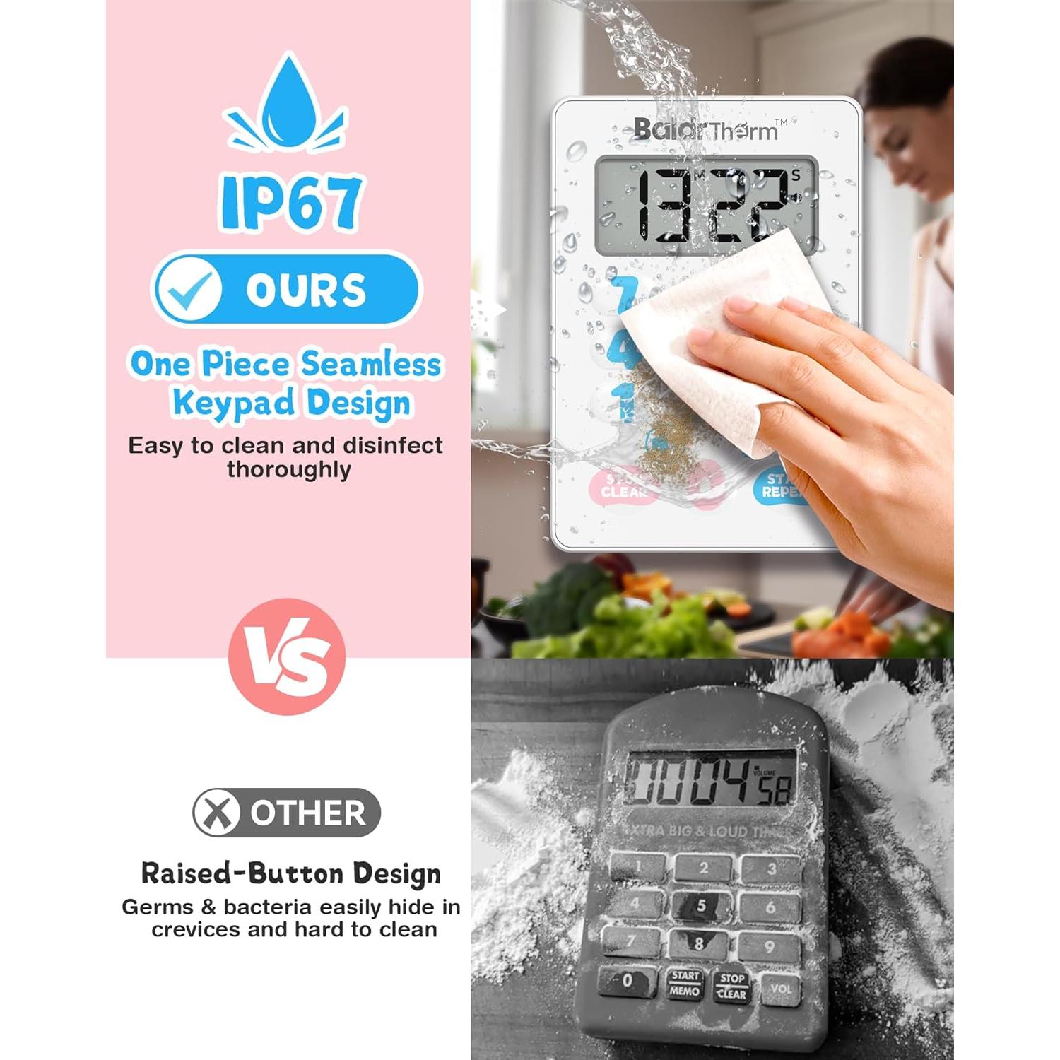 Temporizador Digital BaldrTherm Magnético Impermeable Rosa