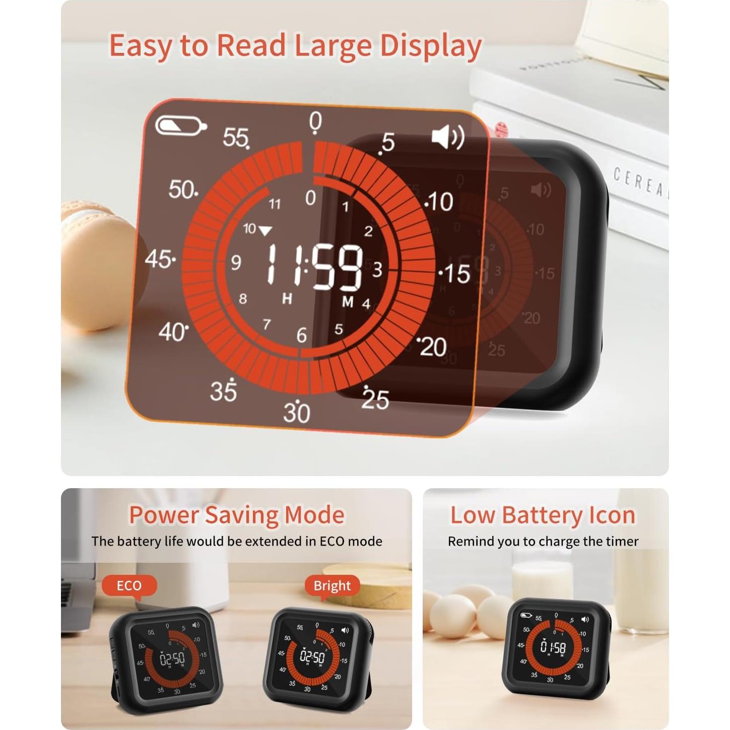 Temporizador Digital MeesMeek 11H59M Pantalla Grande Recargable