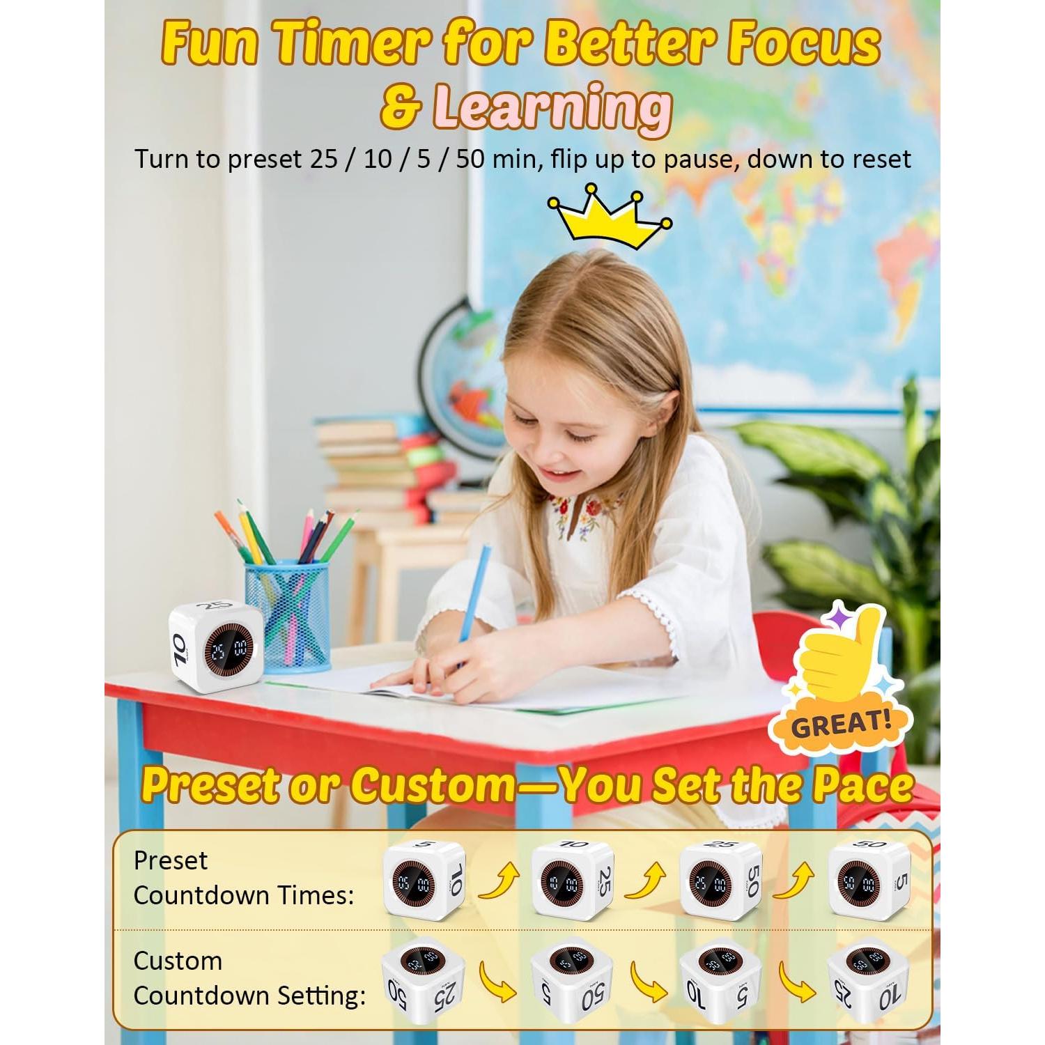 Temporizador Pomodoro COWVTUJ Cubo Visual Blanco 5-50min