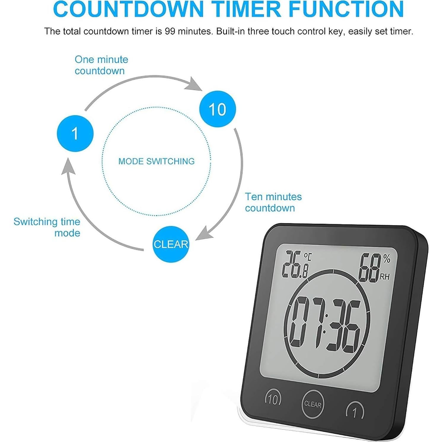 Reloj de Ducha Digital Sunsbell con Termómetro y Temporizador