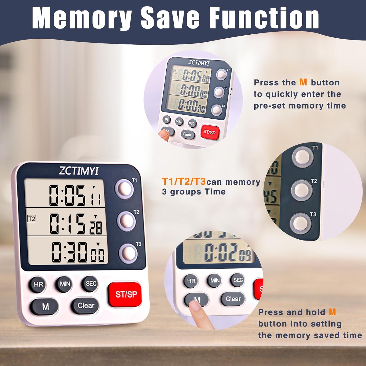 Temporizador Digital Triple ZCTIMYI con Alarma Ajustable y Memoria