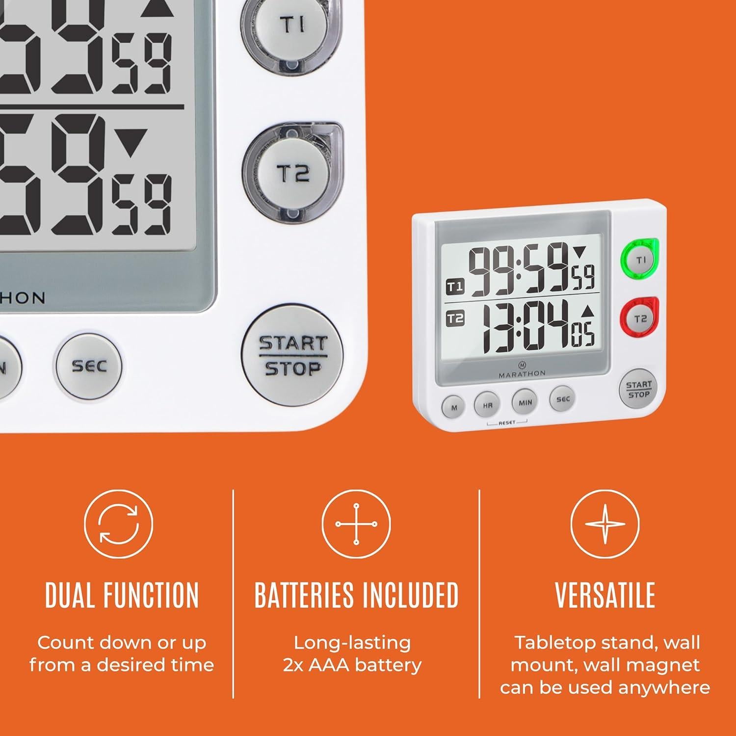 Temporizador Digital Doble Marathon 100 Horas Blanco LCD