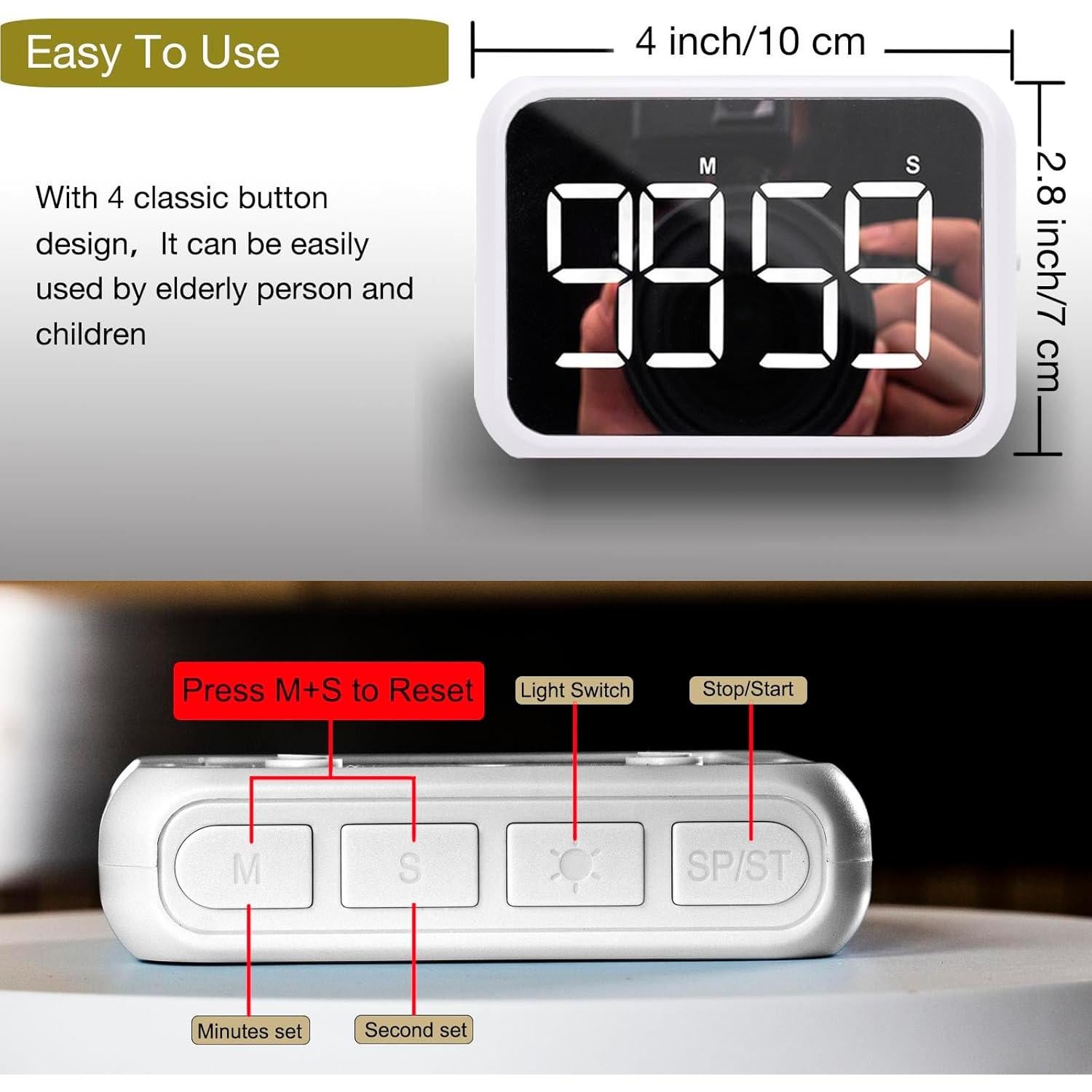 Temporizador Digital BOSAI 4" Blanco con Pantalla LED
