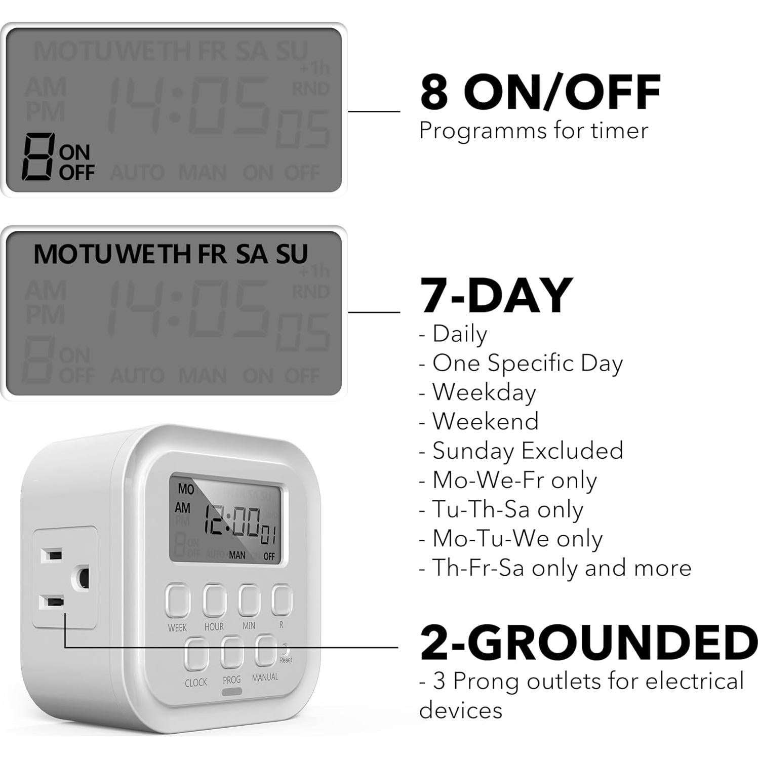 Temporizador Digital HBN 7 Días Doble Salida 15A 1875W