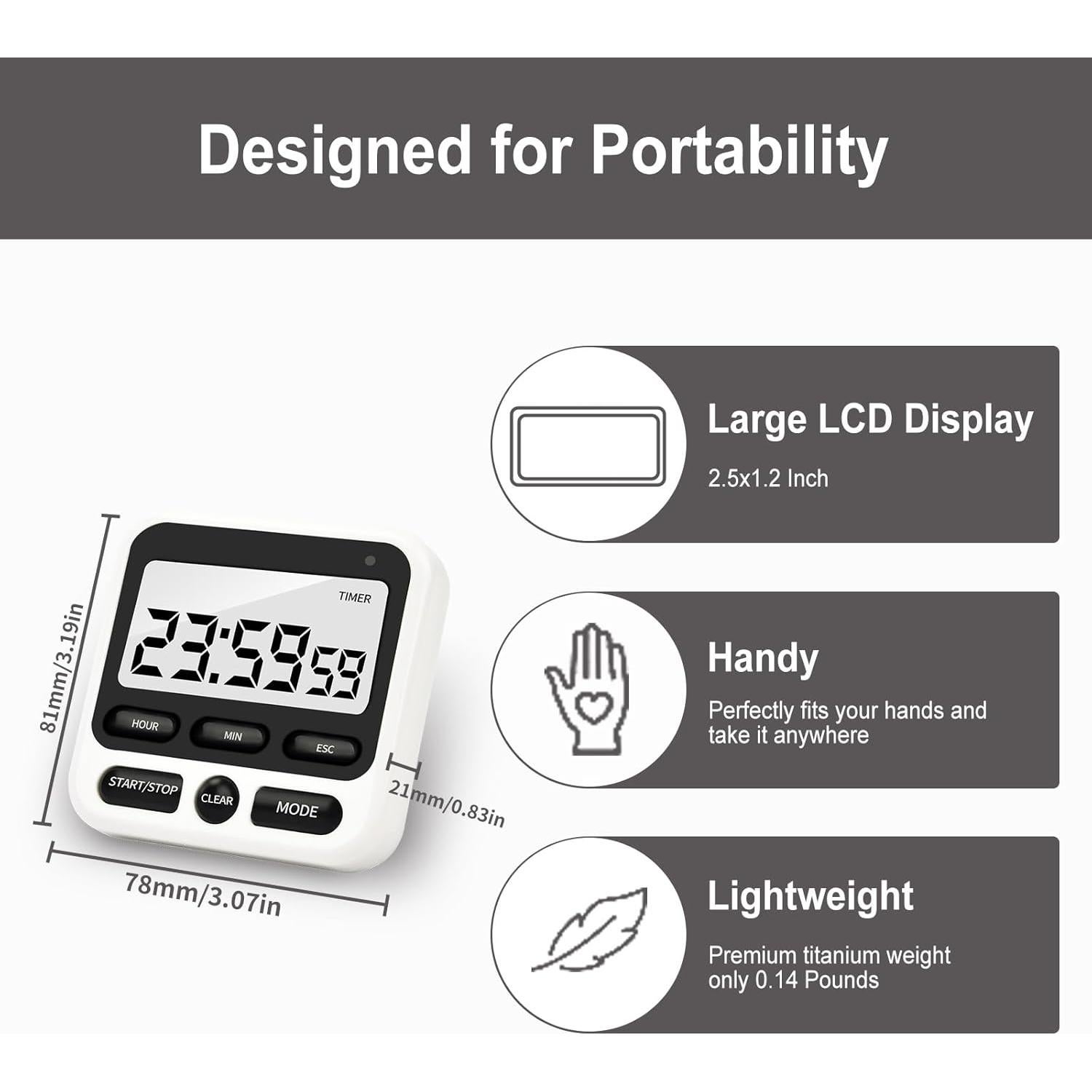 Temporizador de Cocina Fyueenix con Modo Silencioso y Pantalla HD