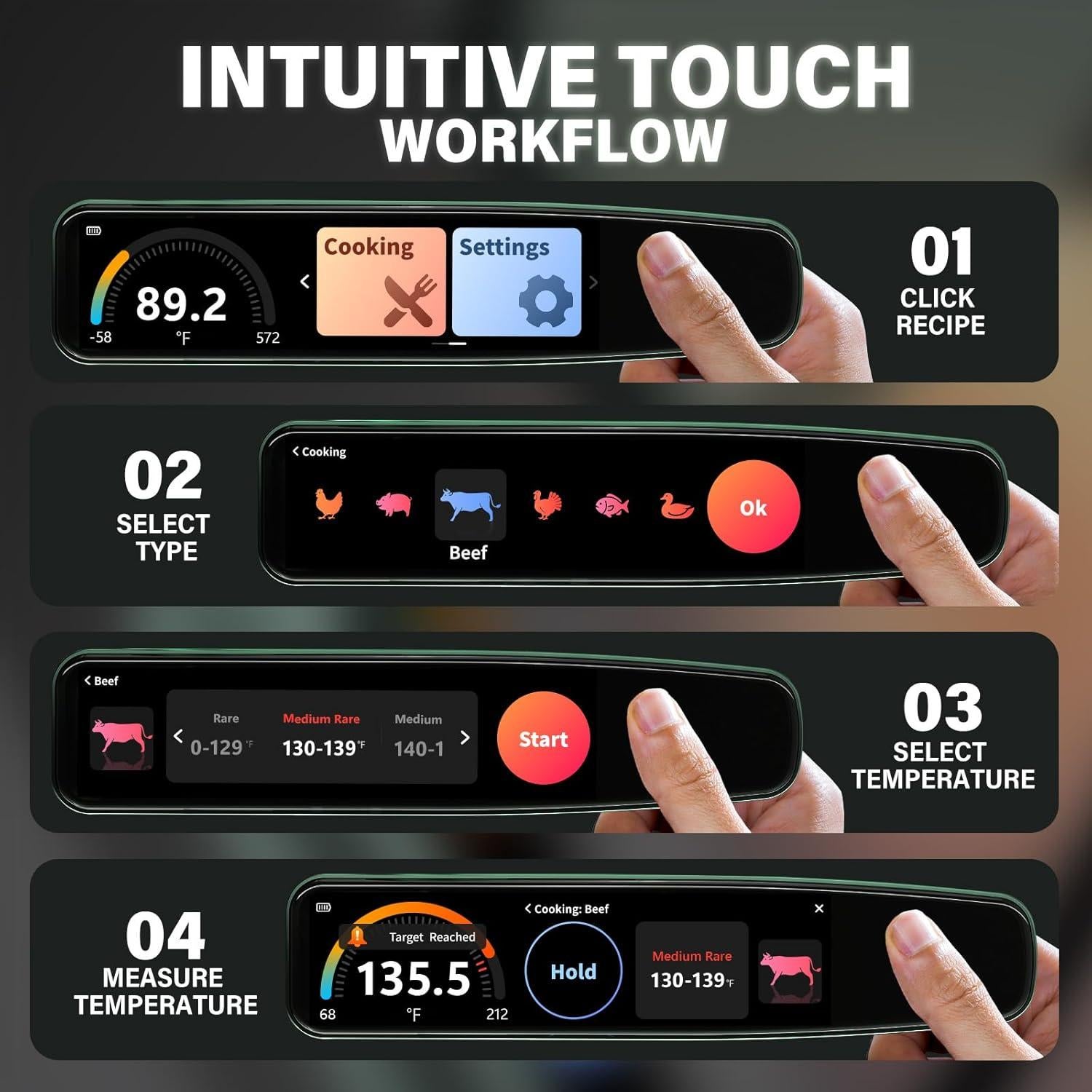 Termómetro Digital de Carne Inteligente Temp-OS 3.8" HD