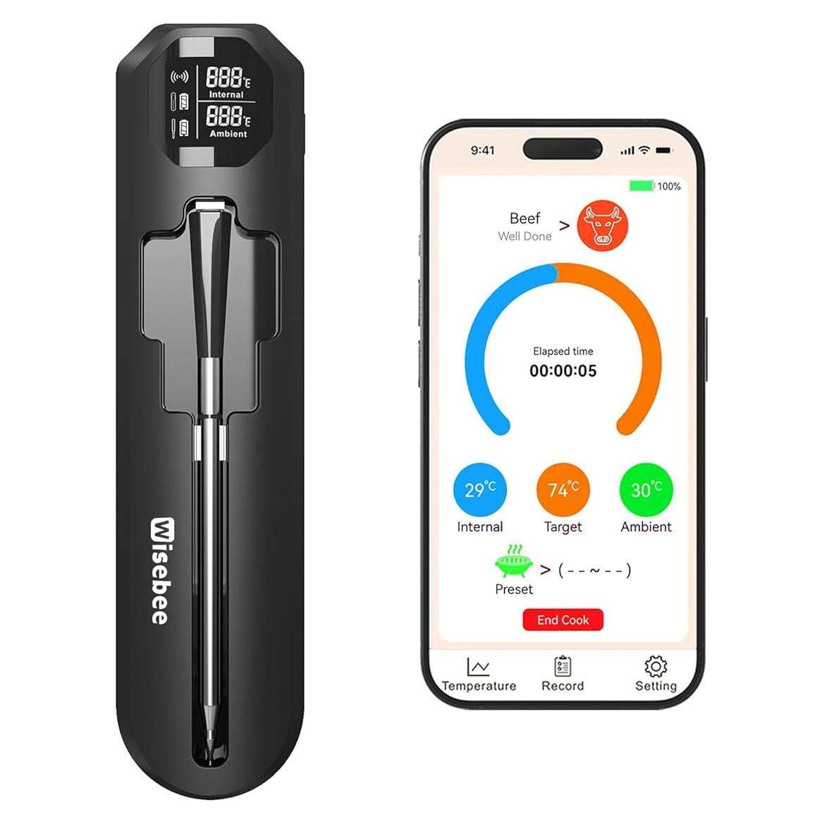 Termómetro de Carne Digital Wisebee Bluetooth IP67 100°C