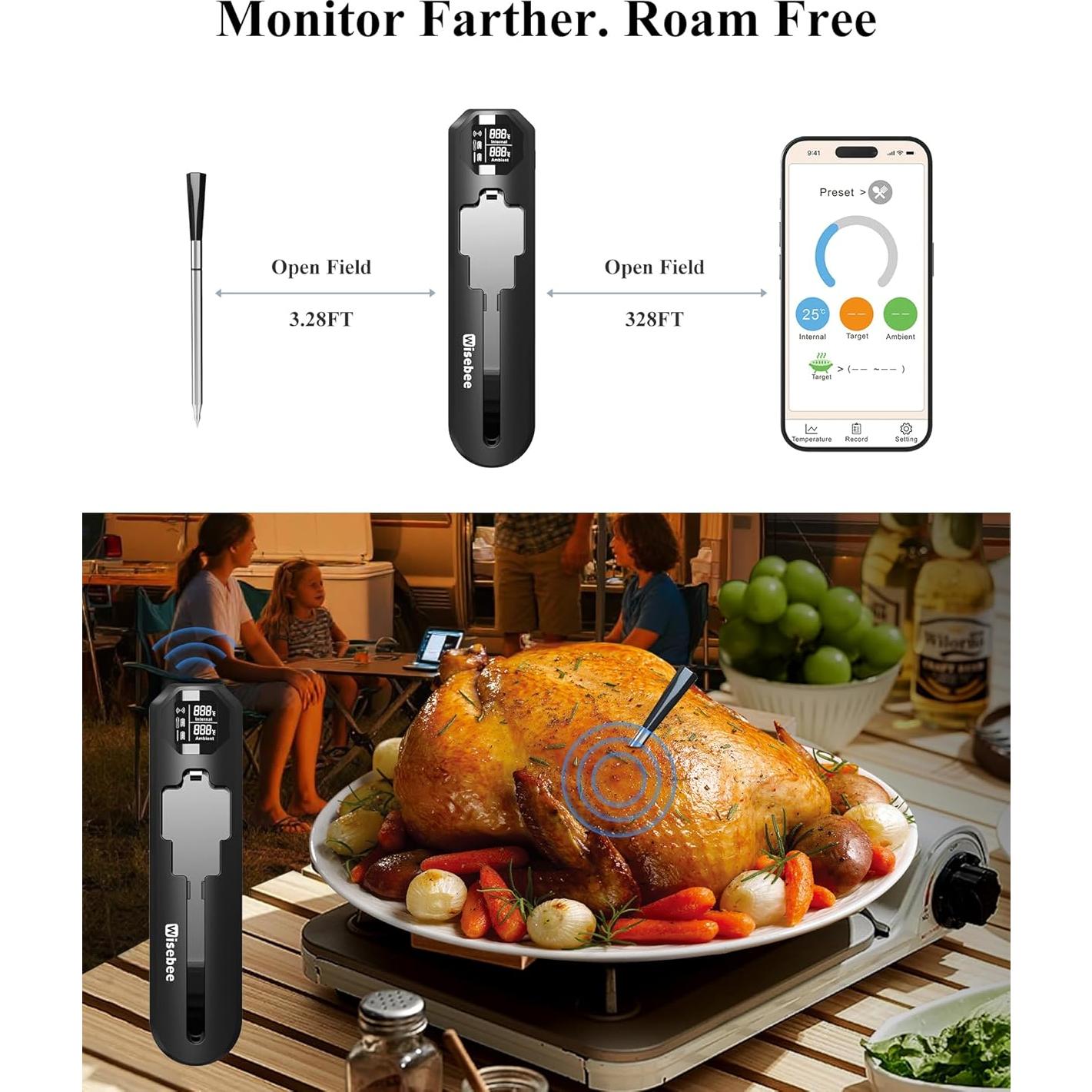 Termómetro de Carne Digital Wisebee Bluetooth IP67 100°C