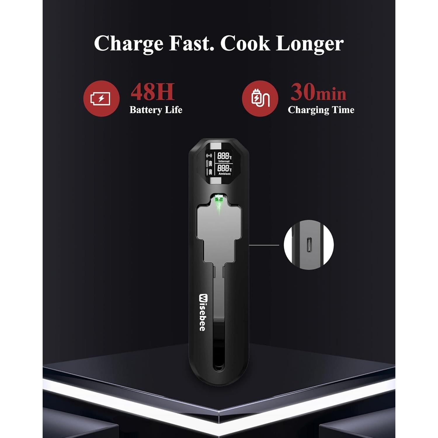 Termómetro de Carne Digital Wisebee Bluetooth IP67 100°C