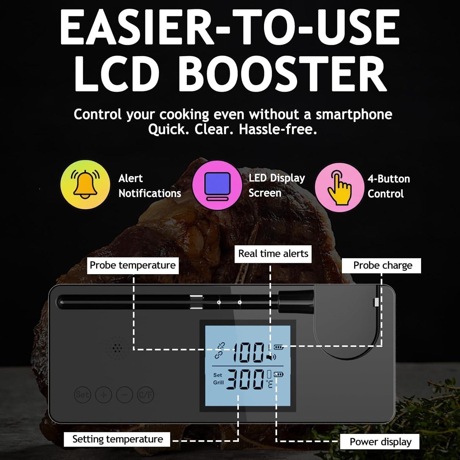 Termómetro de Carne Digital Inalámbrico JOPCPIE 243.84m Bluetooth 5.3