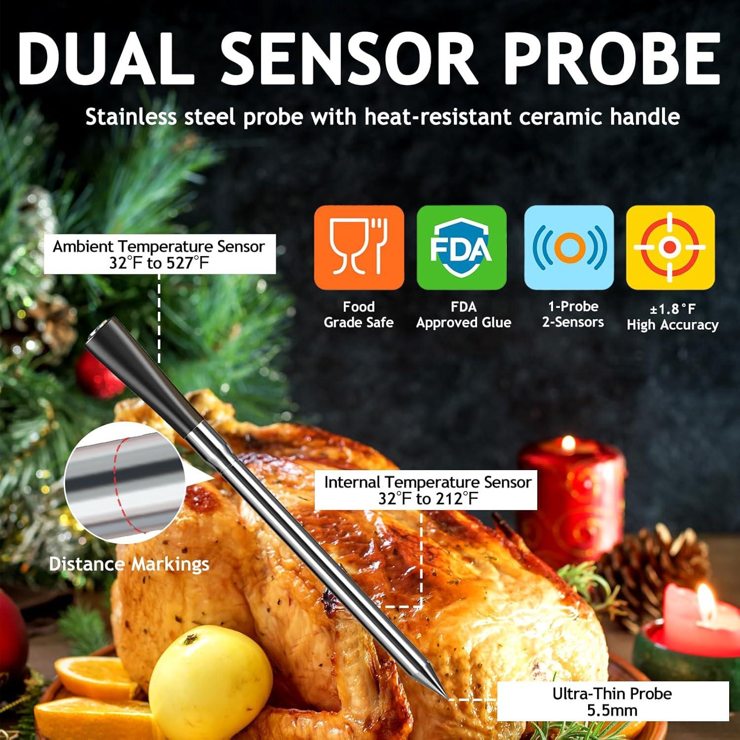 Termómetro de Carne Digital Inalámbrico JOPCPIE 243.84m Bluetooth 5.3