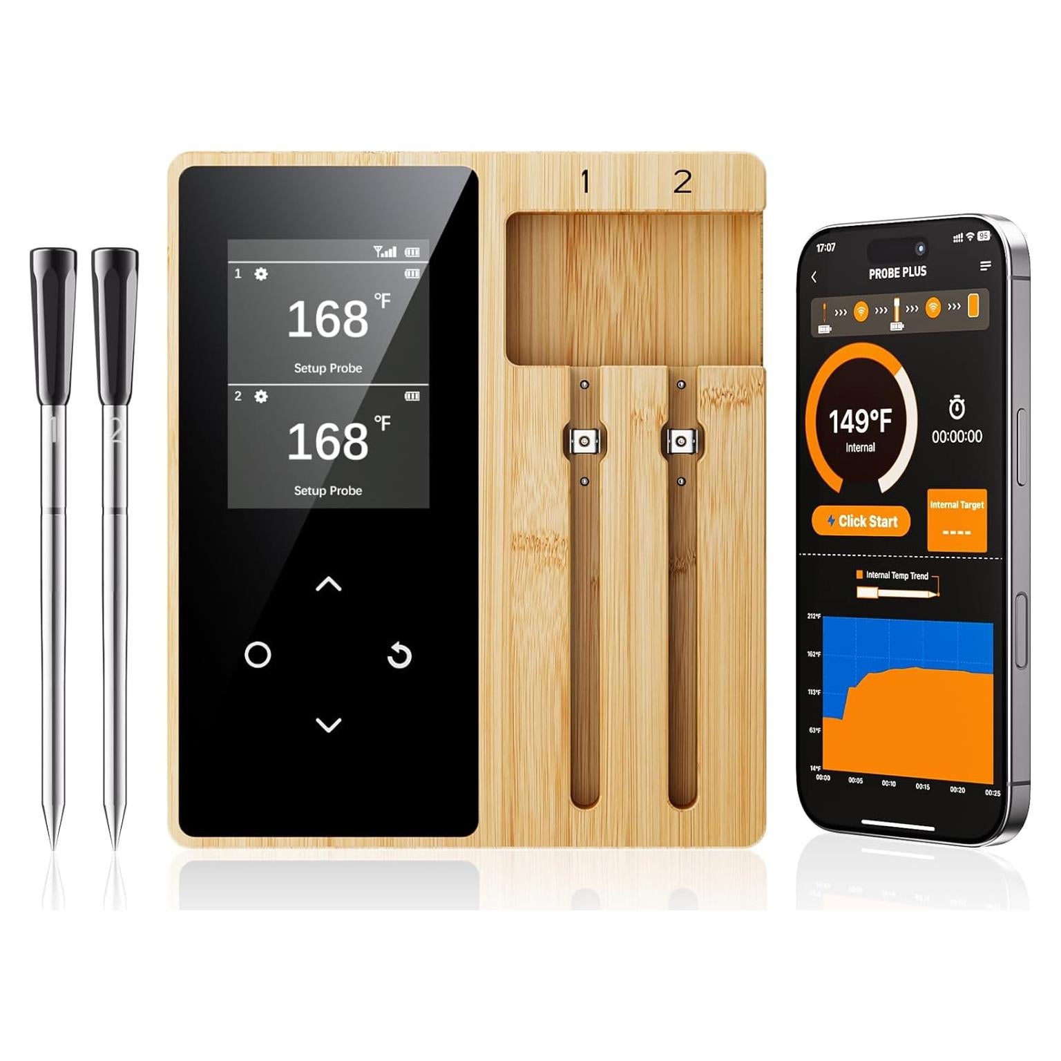 Termómetro de Carne Inalámbrico Newise con 2 Probetas Bluetooth