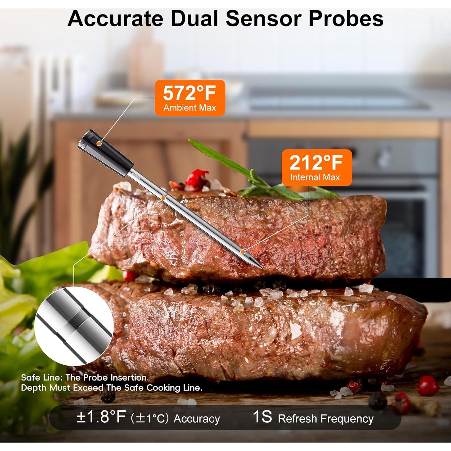 Termómetro de Carne Inalámbrico Newise con 2 Probetas Bluetooth