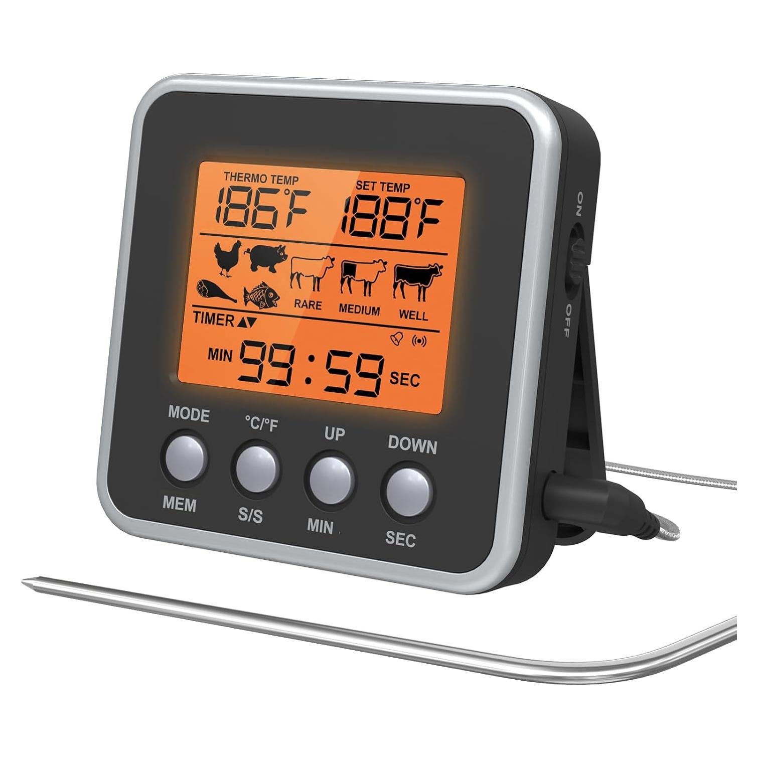 Termómetro Digital de Carne Timloon con Pantalla LCD y Temporizador