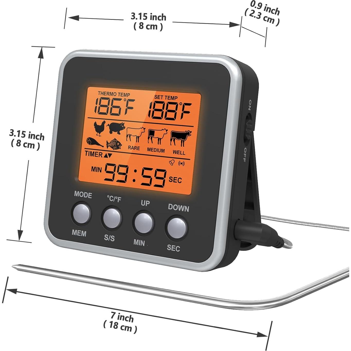 Termómetro Digital de Carne Timloon con Pantalla LCD y Temporizador