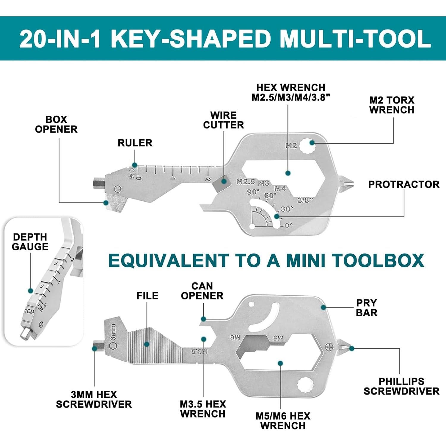 Multiherramienta Compacta 20 en 1 CDDFUNGO - Llave de Acero Inoxidable