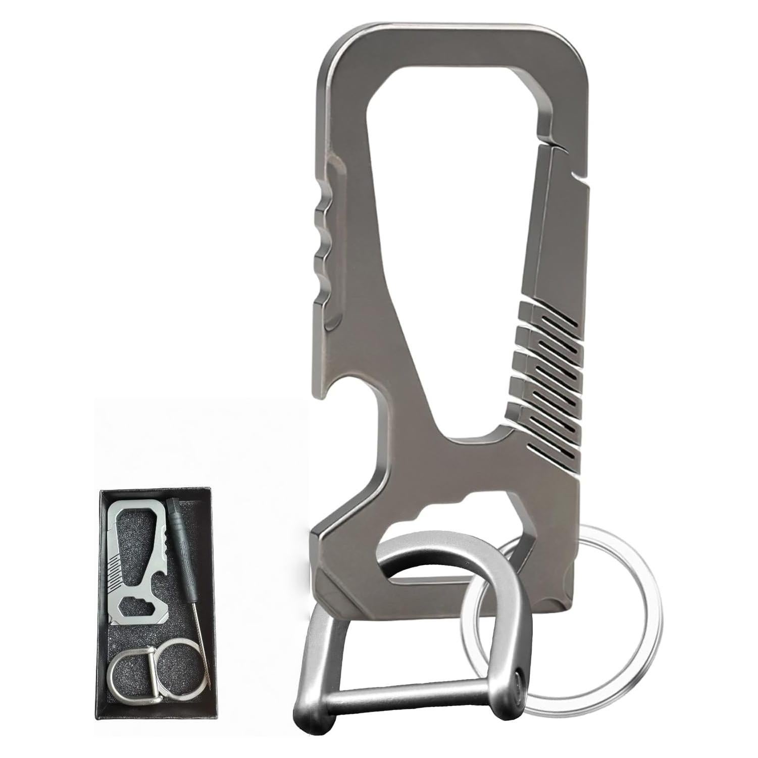 Carabiner de Titanio FQJOYL EDC Multifuncional con Abrebotellas