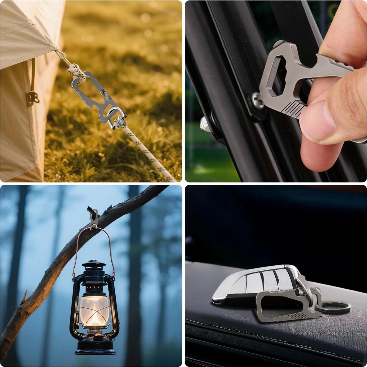 Carabiner de Titanio FQJOYL EDC Multifuncional con Abrebotellas