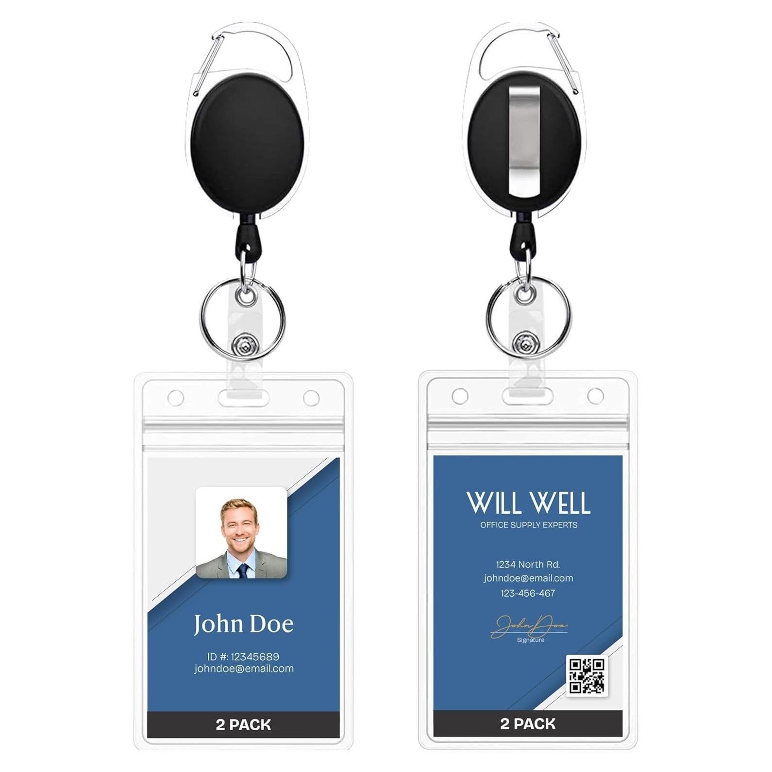 2 Pack Soft Plastic Badge Holders with Heavy Duty Badge Reels A