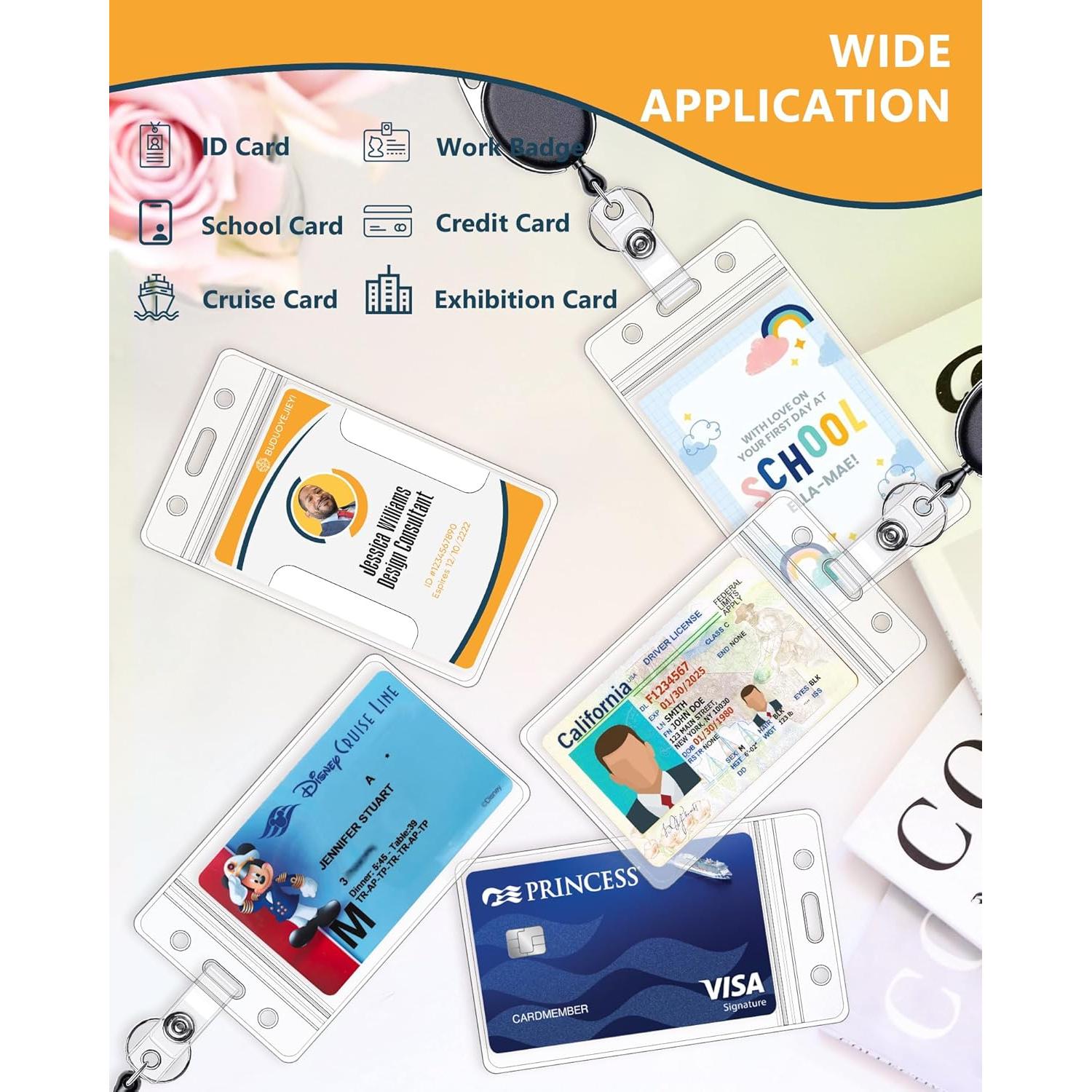 2 Pack Soft Plastic Badge Holders with Heavy Duty Badge Reels A