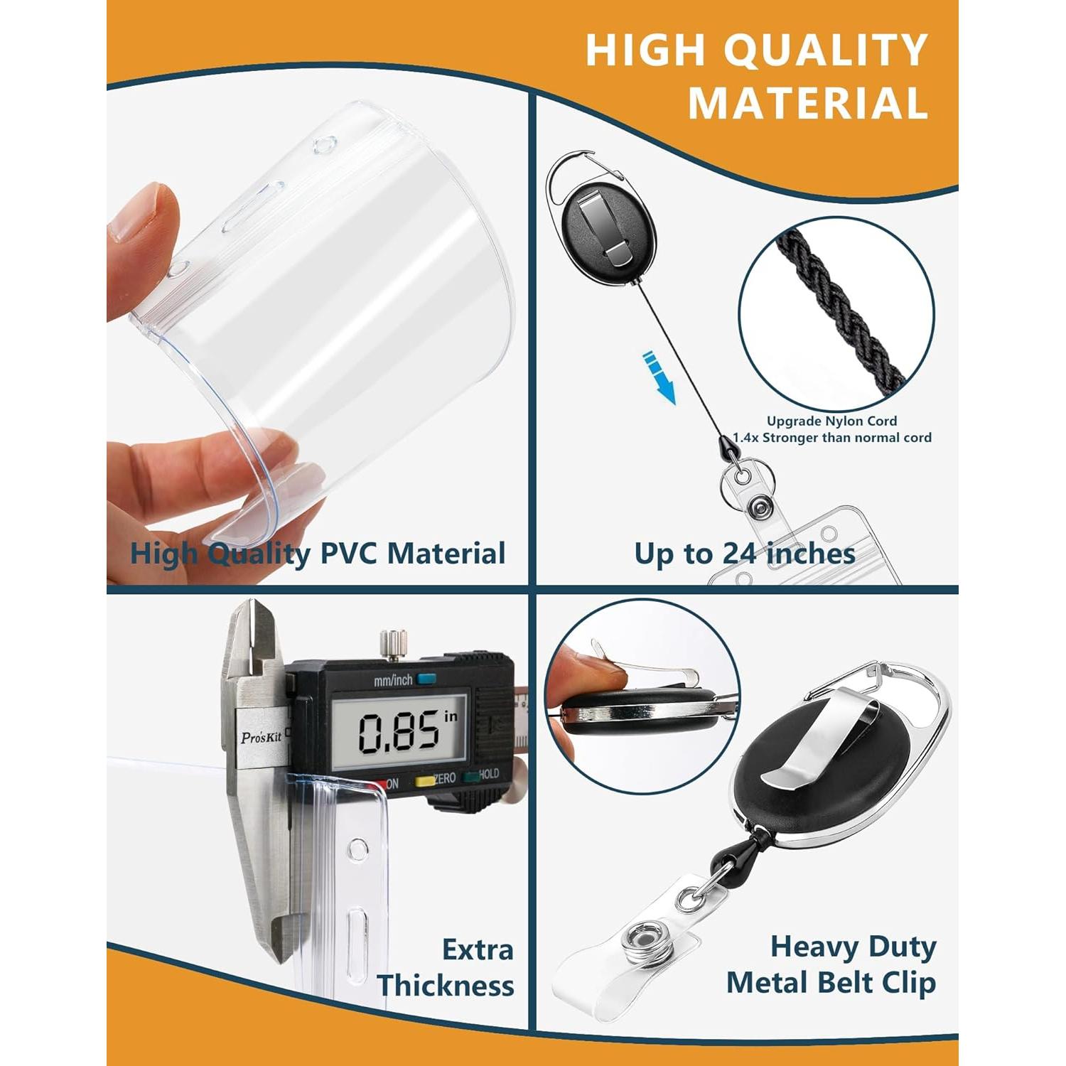 2 Pack Soft Plastic Badge Holders with Heavy Duty Badge Reels A