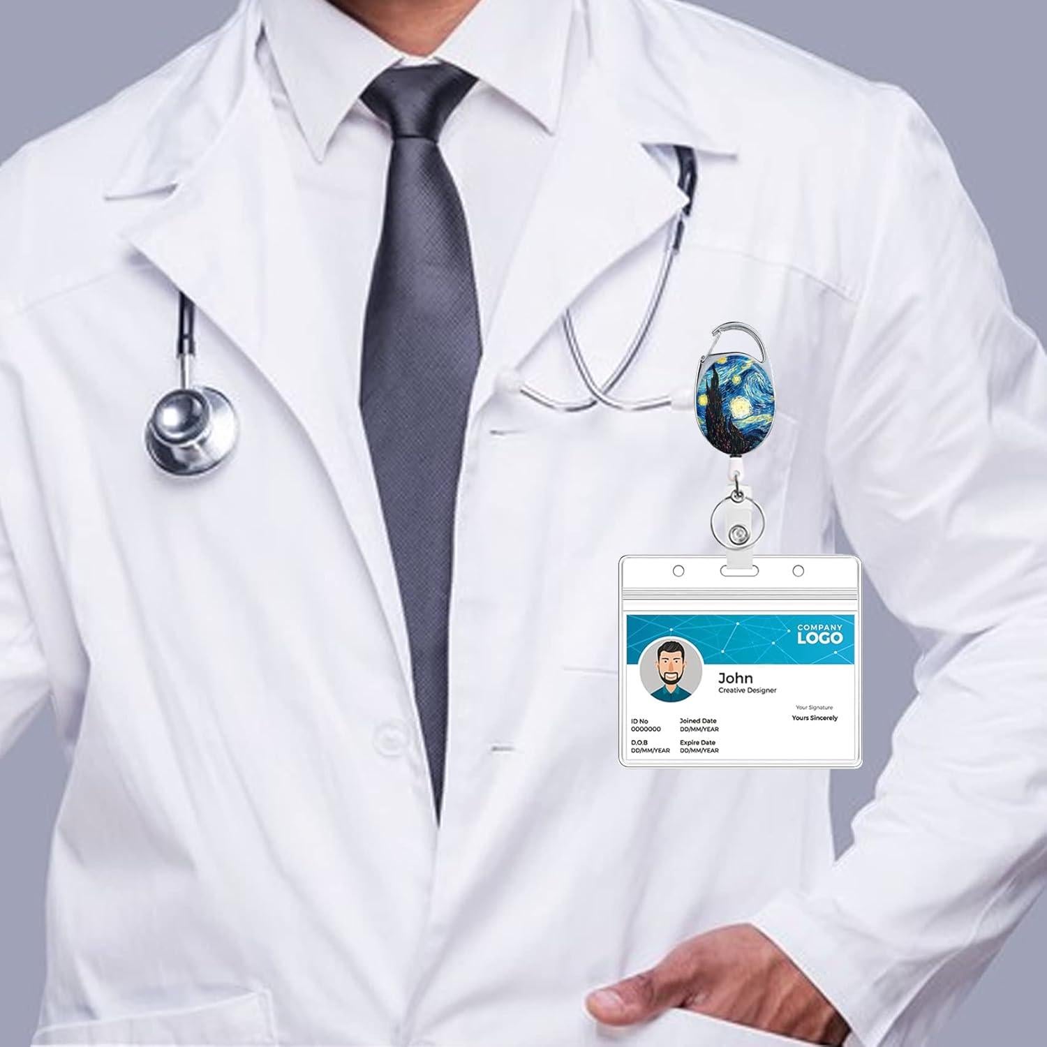 Porta Credencial Retráctil COUKASO con Llavero 70 cm - Pintura Nocturna